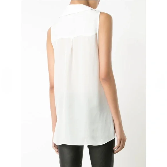 L'AGENCE Freja Ivory White Sleeveless Draped Silk Blouse Size L NWT